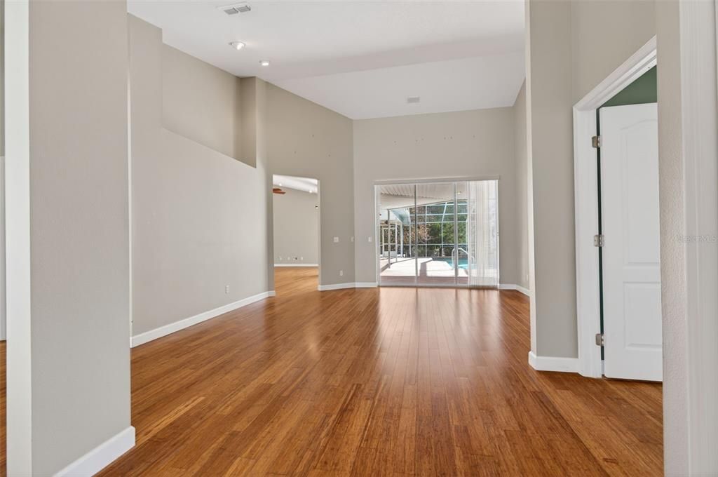 Empty room, Interior, Recessed Lighting, Wood Texture Flooring