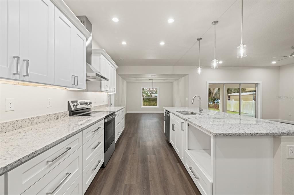 Interior, Kitchen, Pendant Lights, Recessed Lighting, Wood Texture Flooring