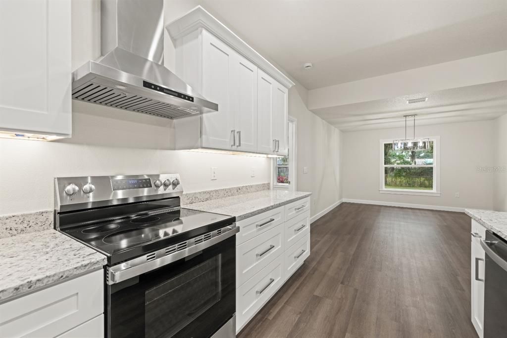 Interior, Kitchen, Pendant Lights, Stainless Steel Appliances, Wood Texture Flooring