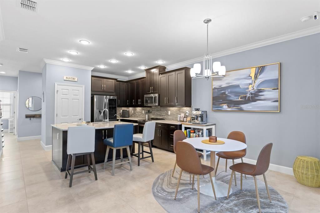 Dining room, Interior, Kitchen, Pendant Lights, Recessed Lighting, Stainless Steel Appliances