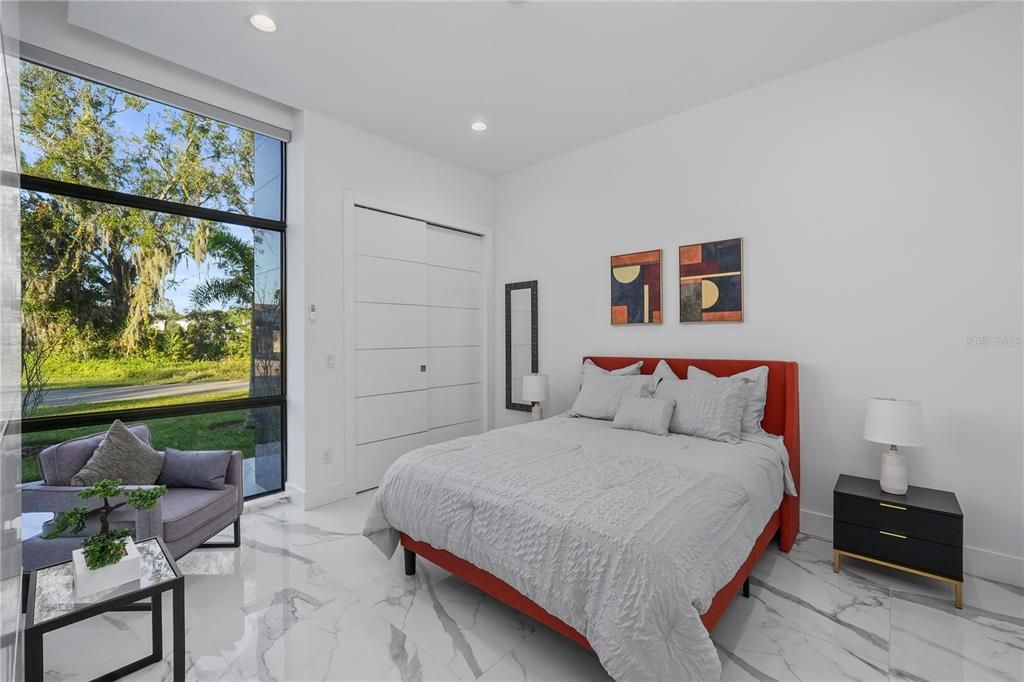 Bedroom, Interior, Marble, Recessed Lighting