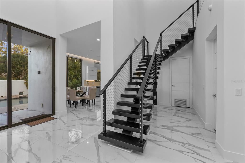 Dining room, Interior, Marble, Recessed Lighting