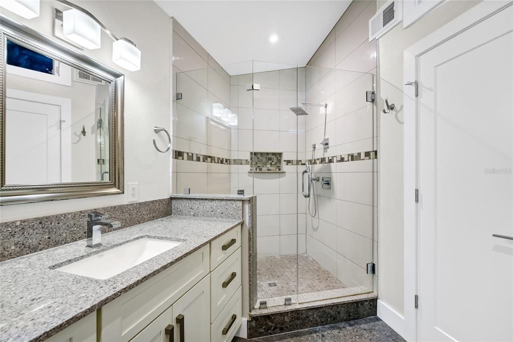Bathroom, Glass Shower, Interior, Recessed Lighting