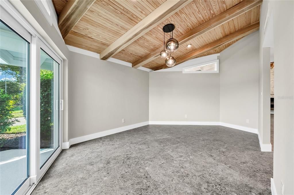 Empty room, Interior, Pendant Lights, Wooden Beams, Wooden Ceilings