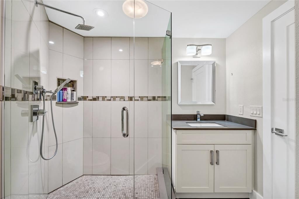 Bathroom, Glass Shower, Interior, Recessed Lighting