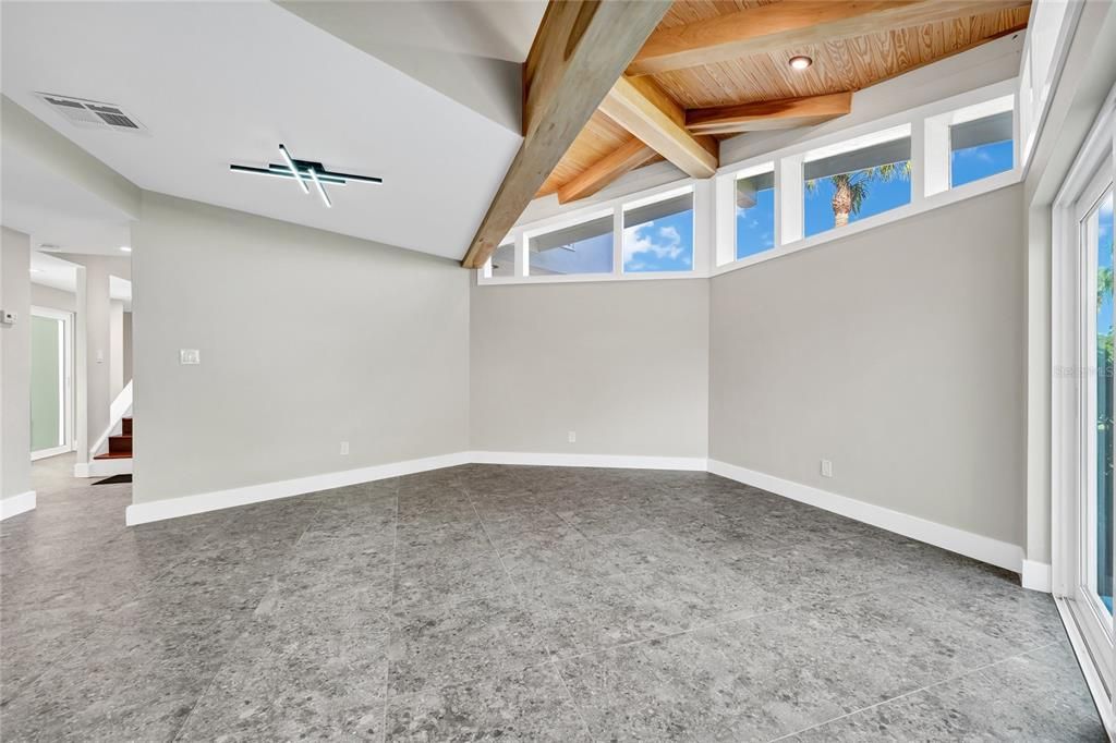 Empty room, Interior, Recessed Lighting, Wooden Beams, Wooden Ceilings