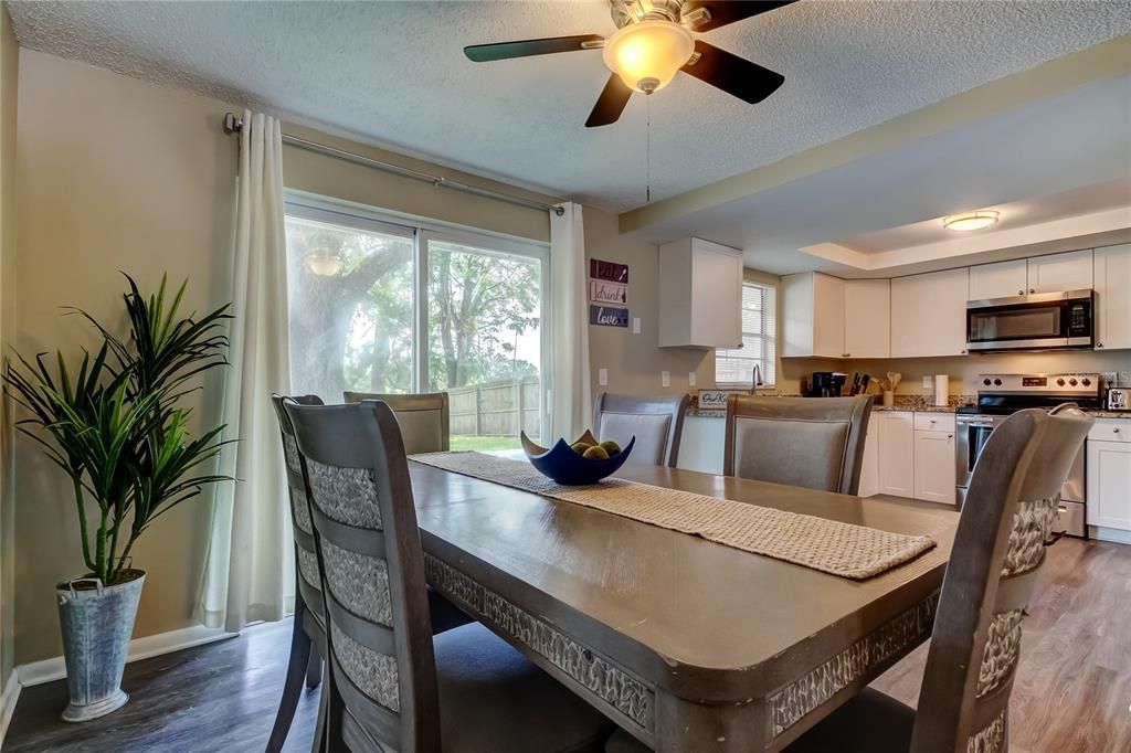 Dining room, Interior, Kitchen, Stainless Steel Appliances, Wood Texture Flooring
