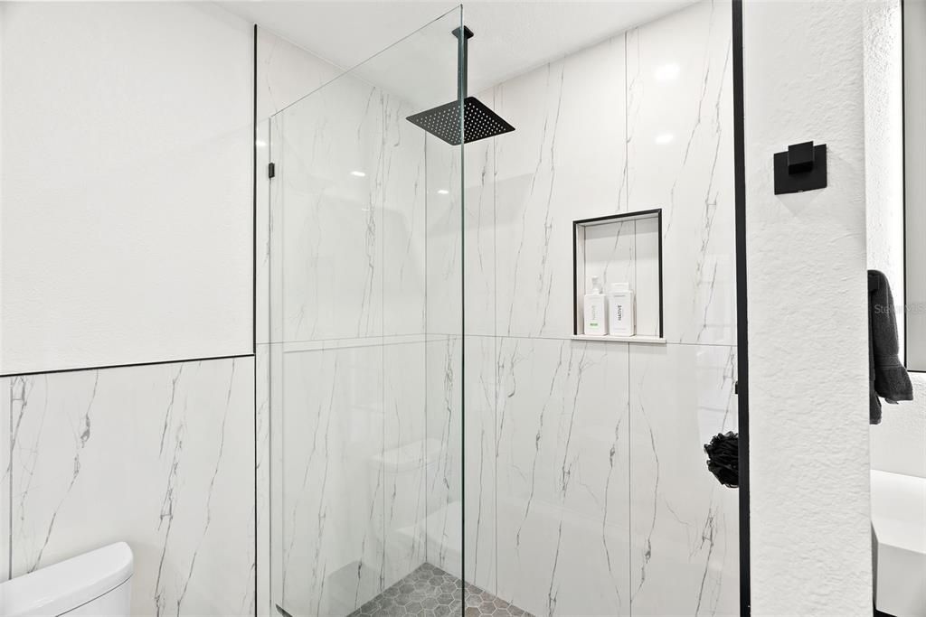 Bathroom, Glass Shower, Interior, Marble Walls