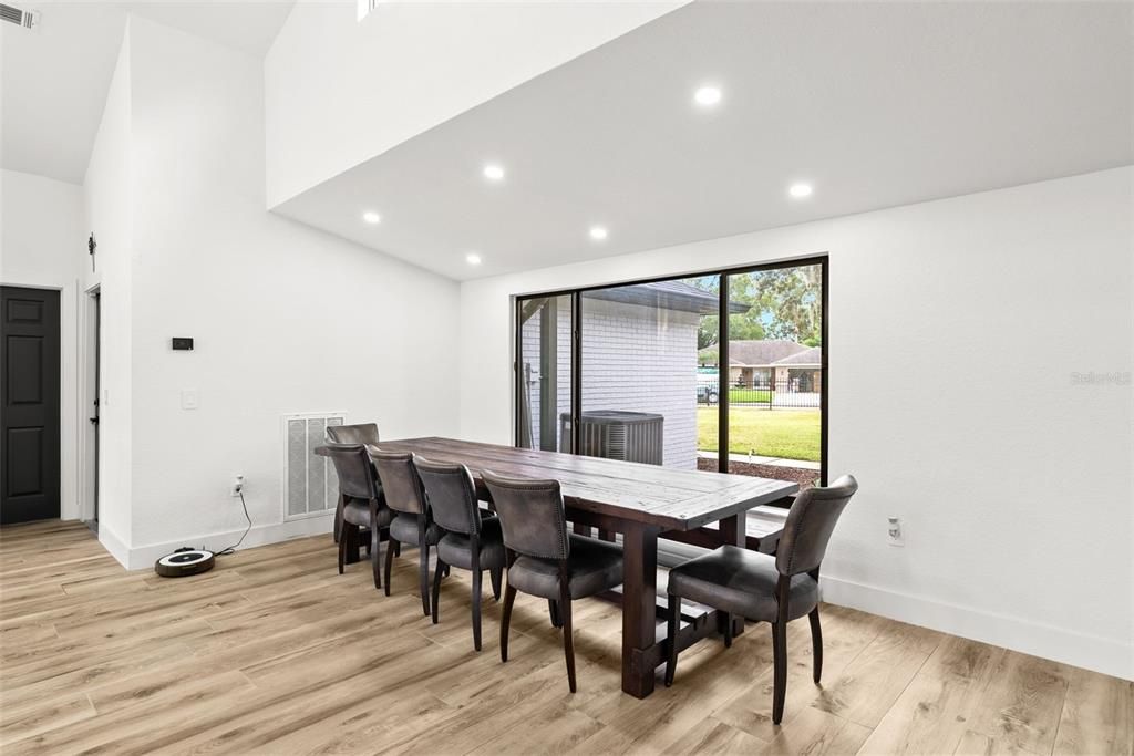 Dining room, Interior, Recessed Lighting, Wood Texture Flooring