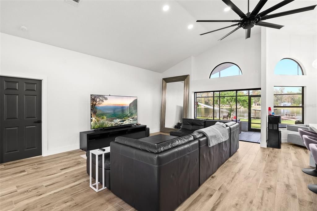 Interior, Living room, Recessed Lighting, Wood Texture Flooring