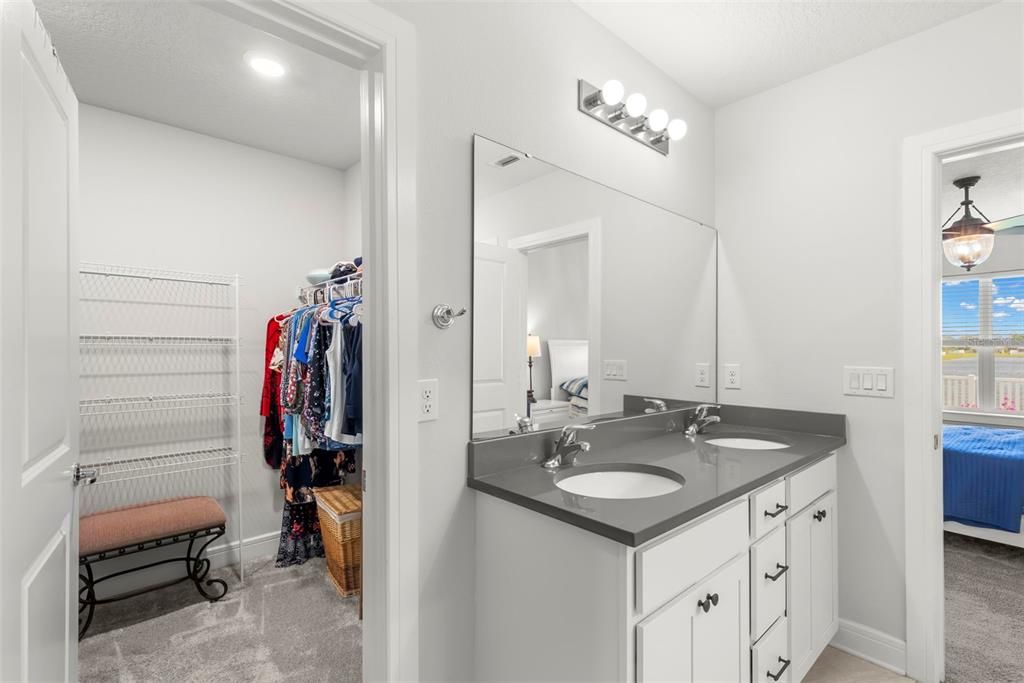 Bathroom, Dual Sink Vanities, Interior, Recessed Lighting, Walk-in Closets