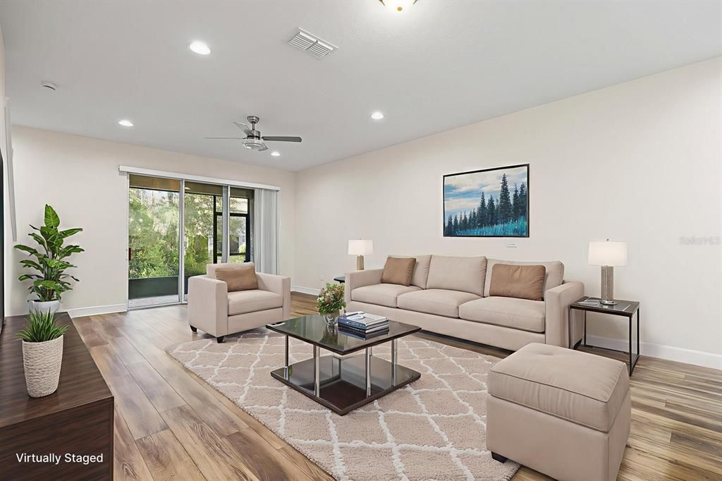 Interior, Living room, Recessed Lighting, Wood Texture Flooring