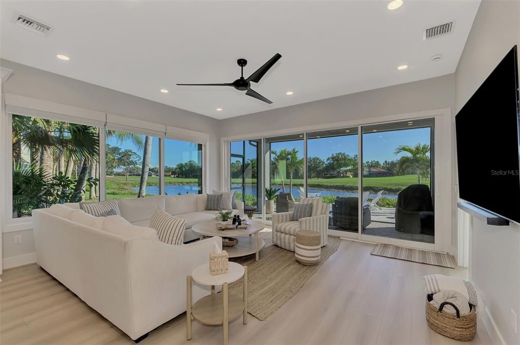 Interior, Living room, Recessed Lighting, Water, Wood Texture Flooring