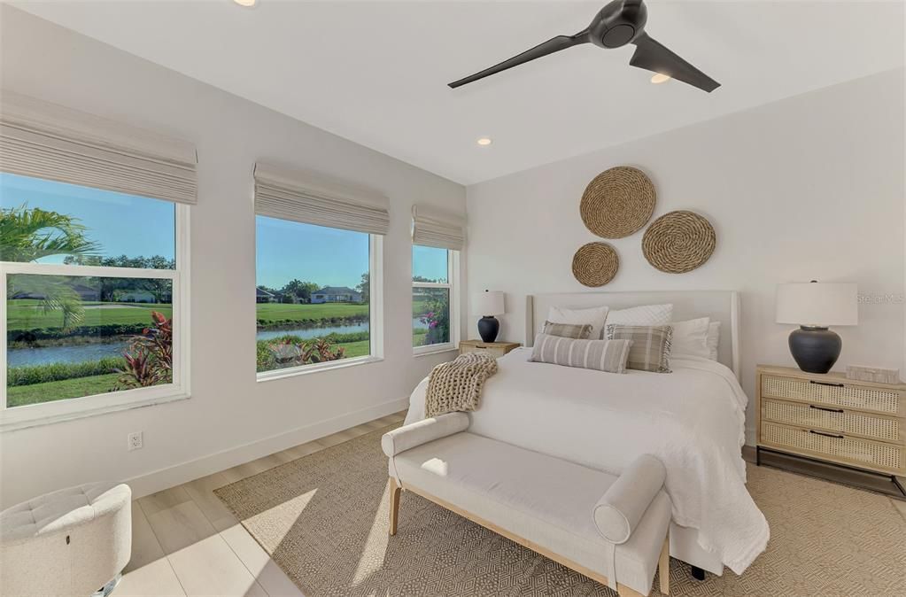 Bedroom, Interior, Recessed Lighting, Water, Wood Texture Flooring