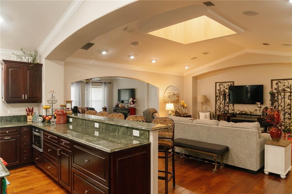 Interior, Kitchen, Living room, Recessed Lighting, Wood Texture Flooring