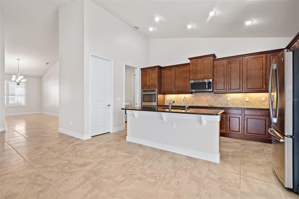 Chandelier, Interior, Kitchen, Pendant Lights, Recessed Lighting, Stainless Steel Appliances