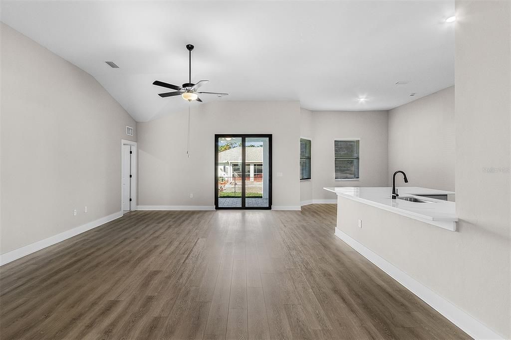 Bathroom, Empty room, Interior, Recessed Lighting, Wood Texture Flooring