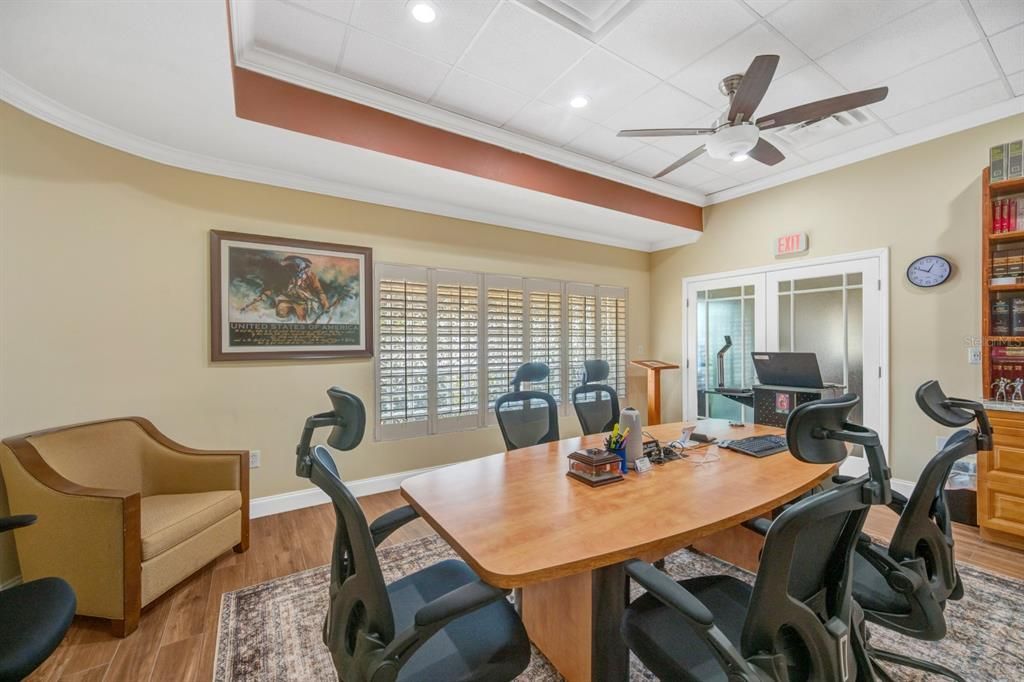 Dining room, Fitness Equipment, Interior, Recessed Lighting, Wood Texture Flooring