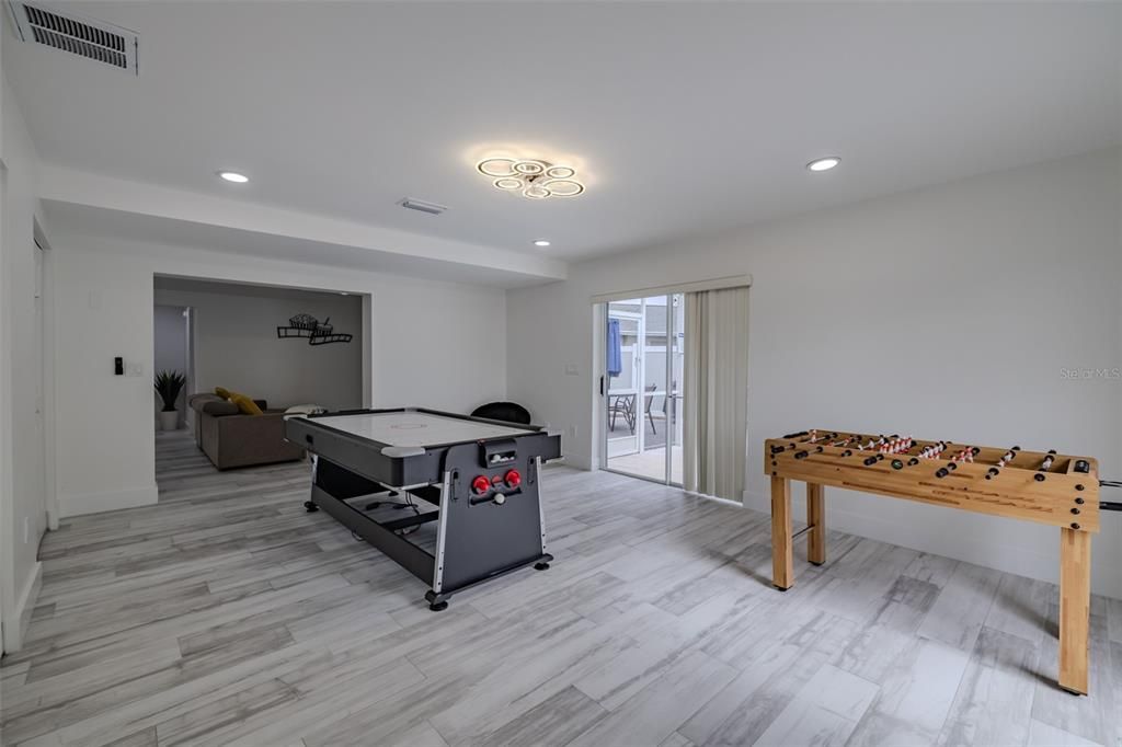 Game Room, Interior, Recessed Lighting, Wood Texture Flooring