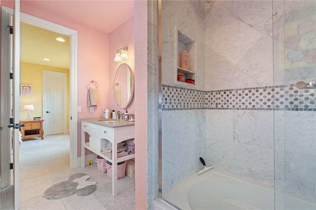 Bathroom, Interior, Marble Walls, Recessed Lighting