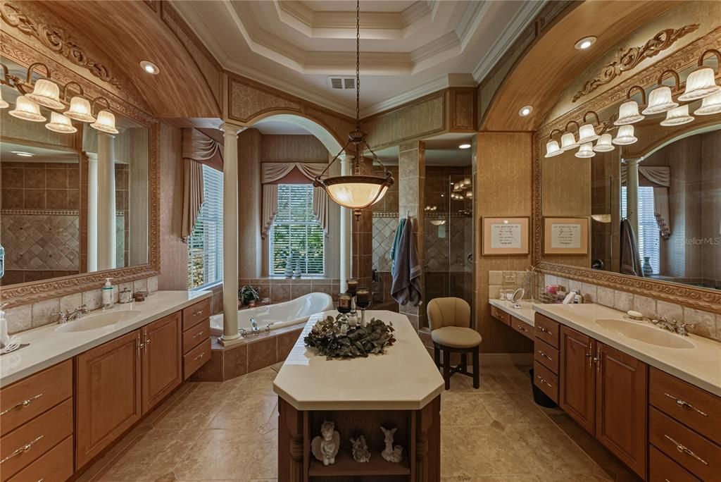 Bathroom, Dual Sink Vanities, Interior, Pendant Lights, Recessed Lighting