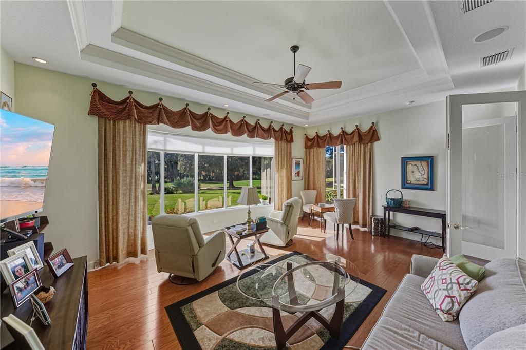 Dining room, Interior, Living room, Recessed Lighting, Water, Wood Texture Flooring