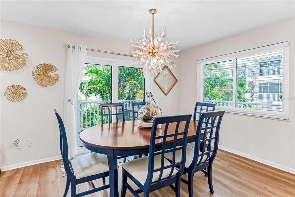 Dining room, Interior, Pendant Lights, Wood Texture Flooring
