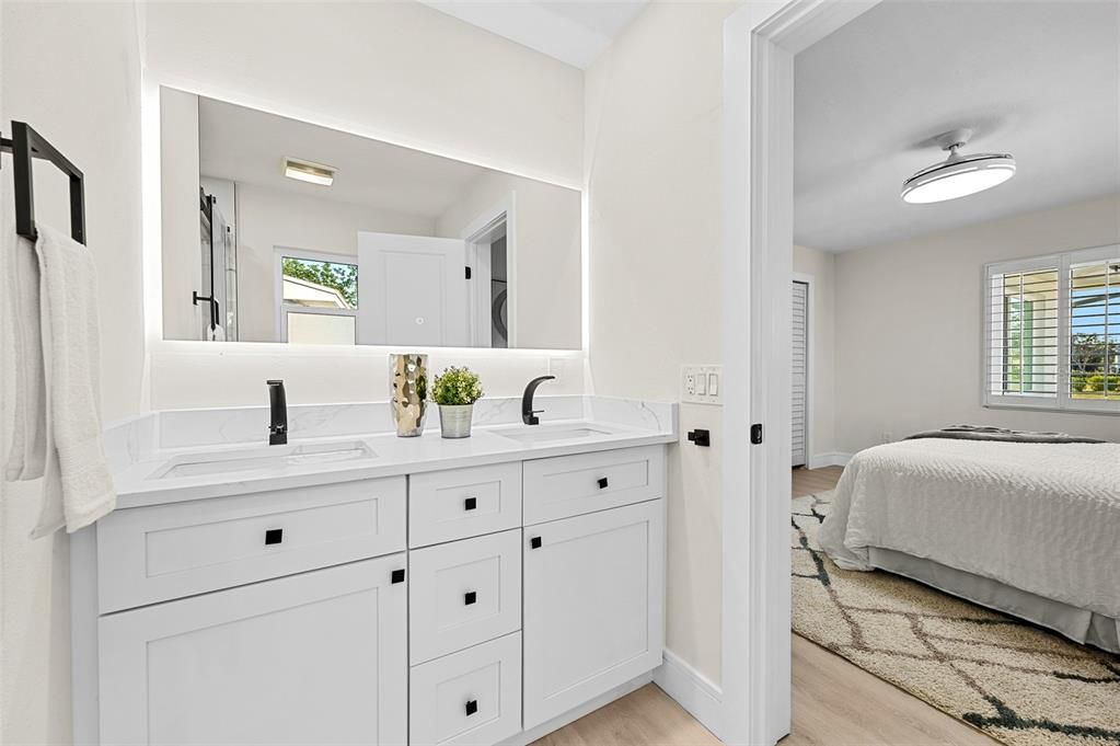 Bathroom, Dual Sink Vanities, Interior, Wood Texture Flooring
