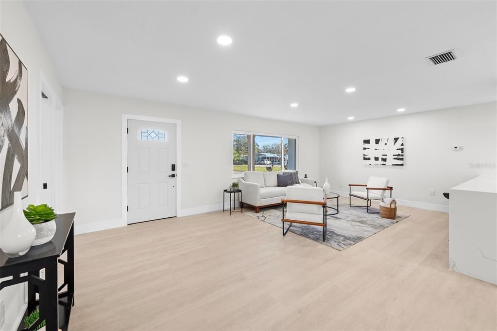 Interior, Living room, Recessed Lighting, Wood Texture Flooring