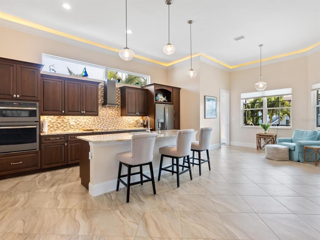 Interior, Kitchen, Marble, Pendant Lights, Recessed Lighting