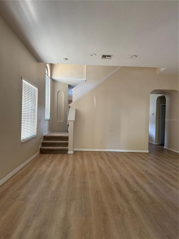 Empty room, Interior, Recessed Lighting, Wood Texture Flooring