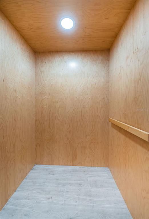 Elevator, Interior, Recessed Lighting, Wooden Ceilings, Wood Texture Flooring, Wooden Walls