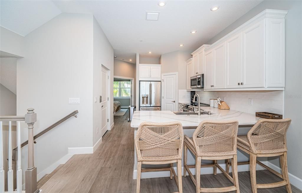 Interior, Kitchen, Recessed Lighting, Wood Texture Flooring