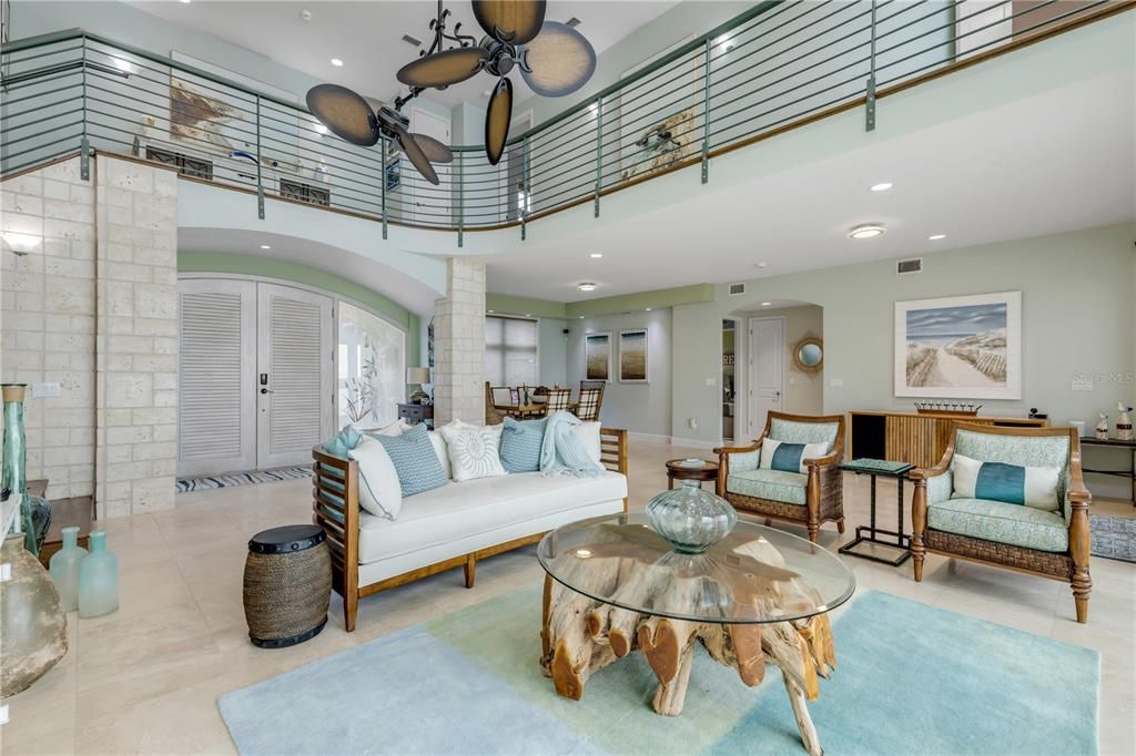 Dining room, Interior, Living room, Recessed Lighting, Stone Walls