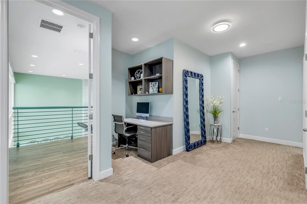 Home Office, Interior, Recessed Lighting, Wood Texture Flooring