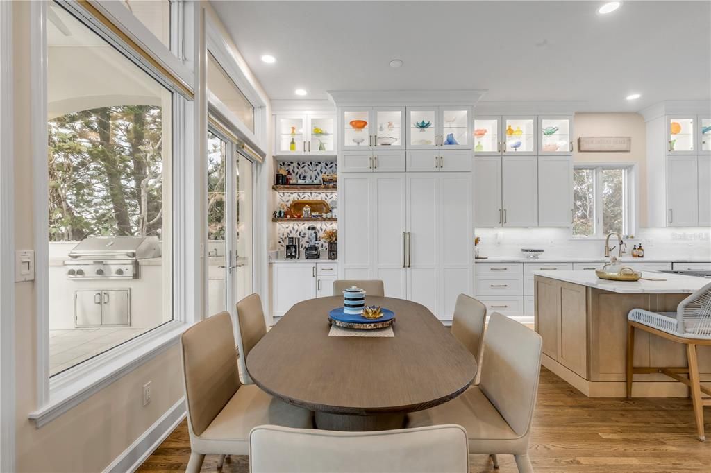 Dining room, Interior, Recessed Lighting, Wood Texture Flooring