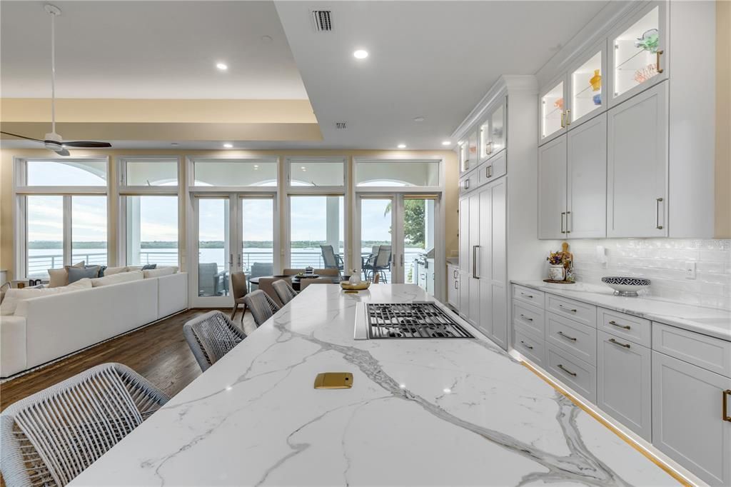 Dining room, Interior, Kitchen, Living room, Marble, Recessed Lighting, Water