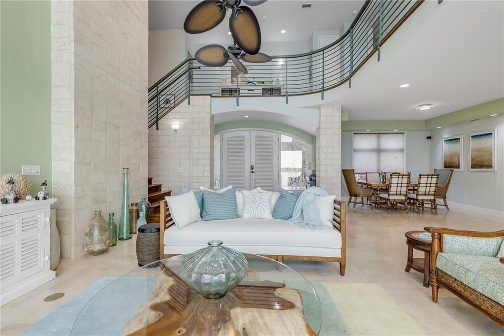 Dining room, Interior, Living room, Recessed Lighting, Stone Walls