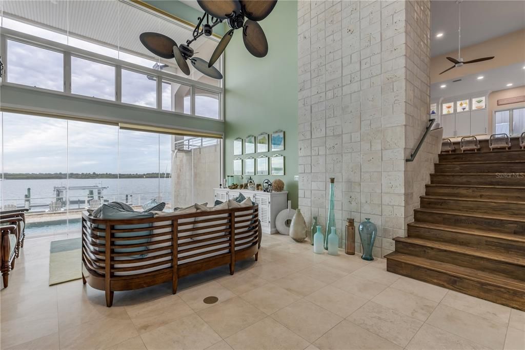 Interior, Recessed Lighting, Stone Walls, Water