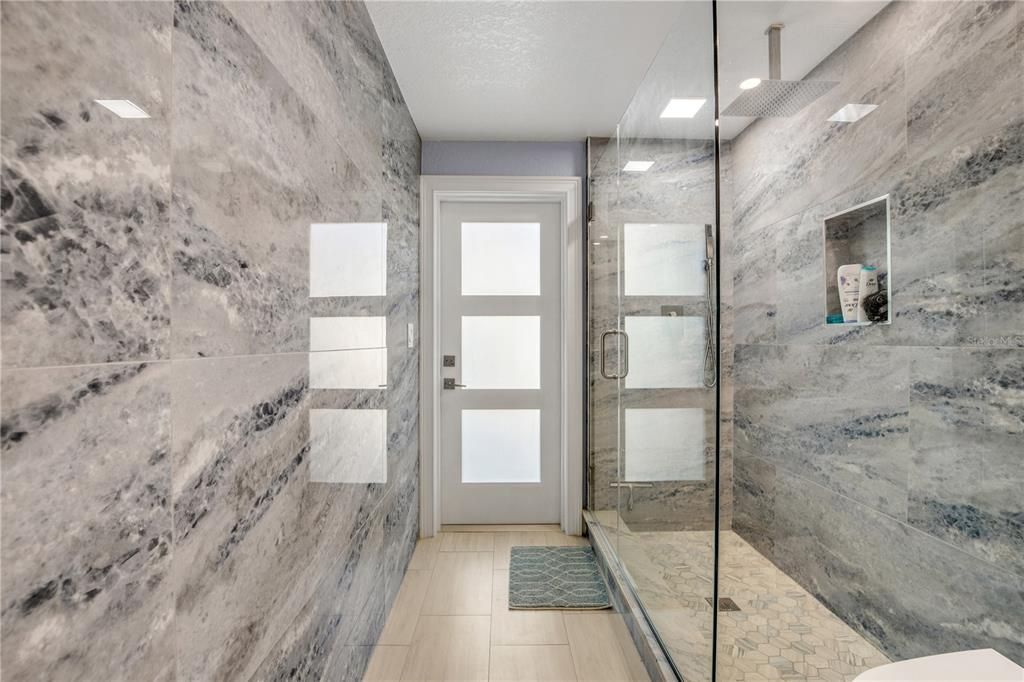 Bathroom, Glass Shower, Interior, Recessed Lighting
