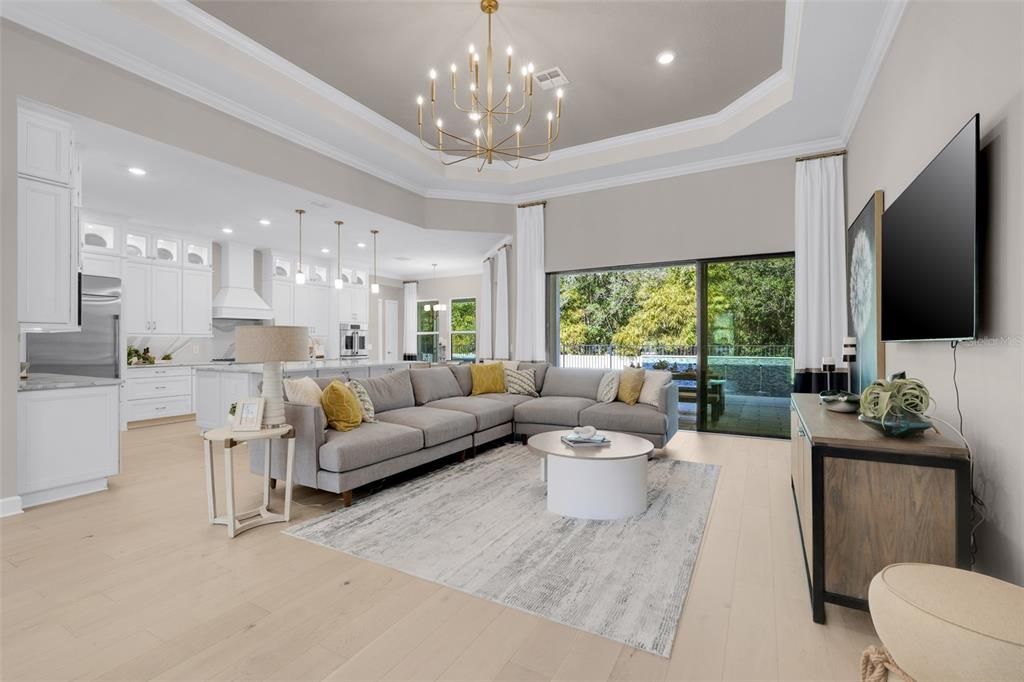 Interior, Kitchen, Living room, Pendant Lights, Recessed Lighting, Stainless Steel Appliances, Wood Texture Flooring