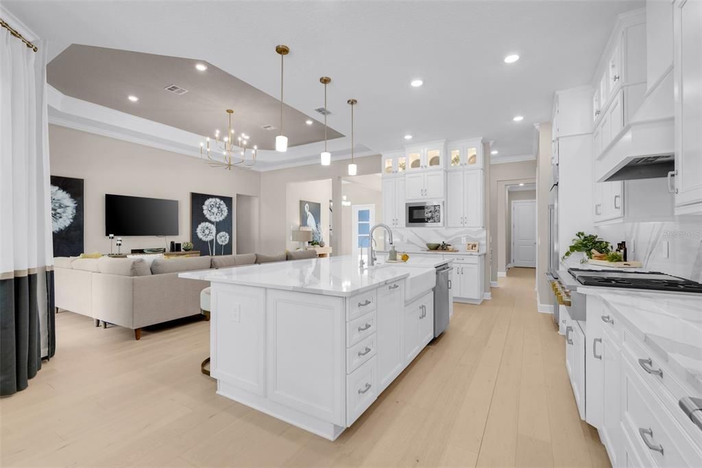 Interior, Kitchen, Living room, Pendant Lights, Recessed Lighting, Wood Texture Flooring