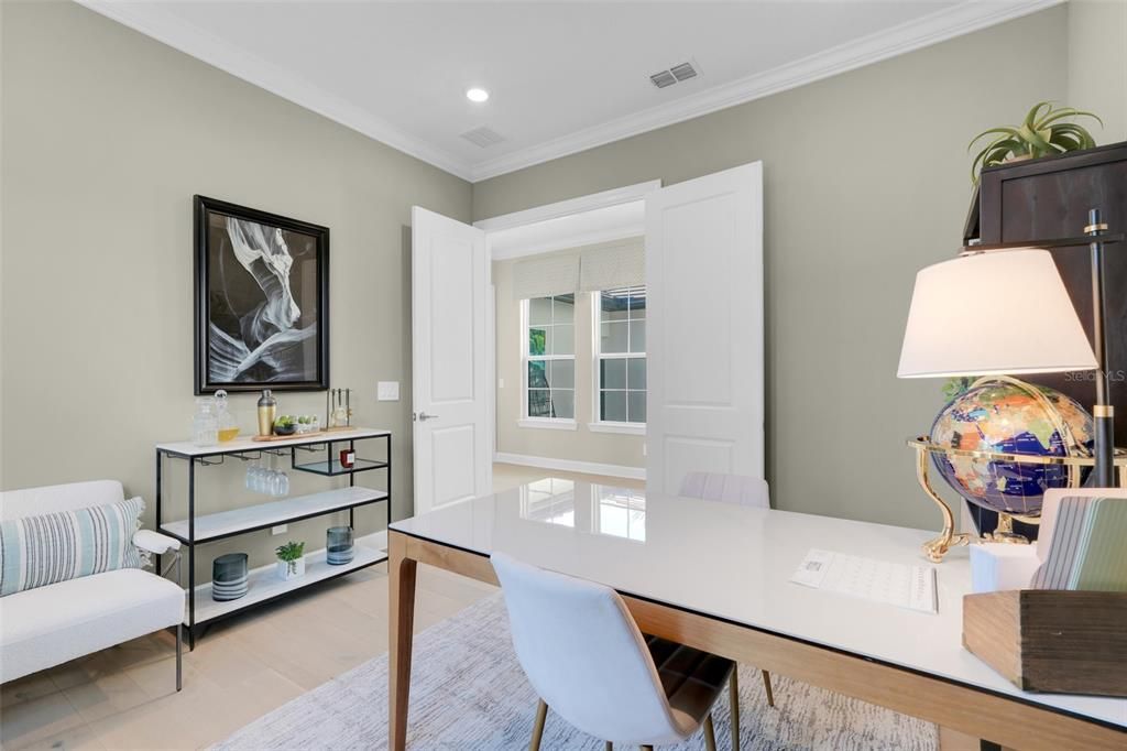 Home Office, Interior, Recessed Lighting, Wood Texture Flooring