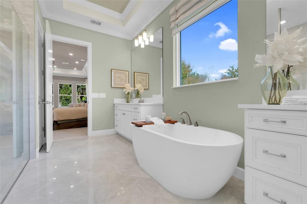 Bathroom, Bedroom, Free Standing Baths, Interior, Marble, Recessed Lighting