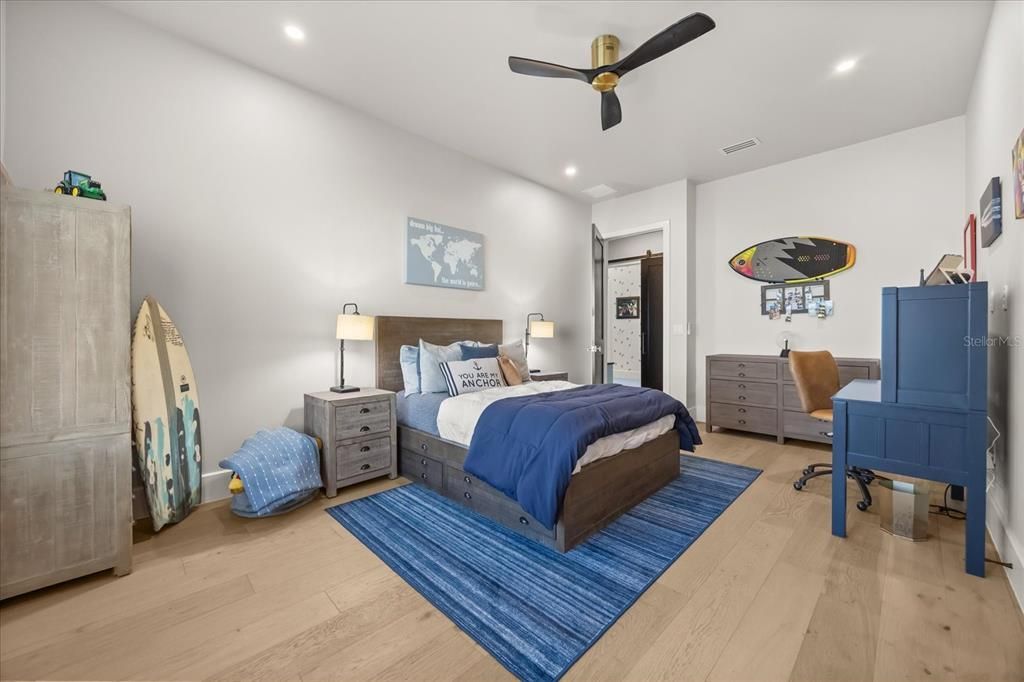 Bedroom, Home Office, Interior, Recessed Lighting, Wood Texture Flooring