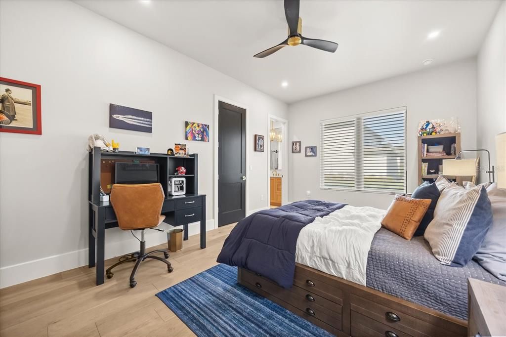 Bedroom, Home Office, Interior, Recessed Lighting, Wood Texture Flooring