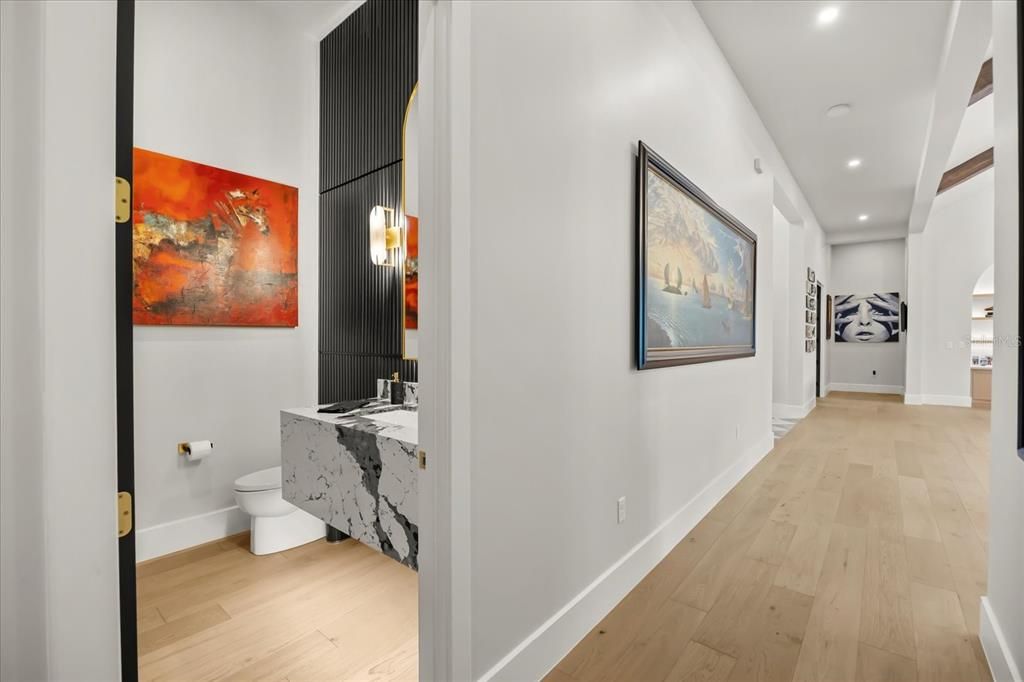 Bathroom, Interior, Recessed Lighting, Wood Texture Flooring