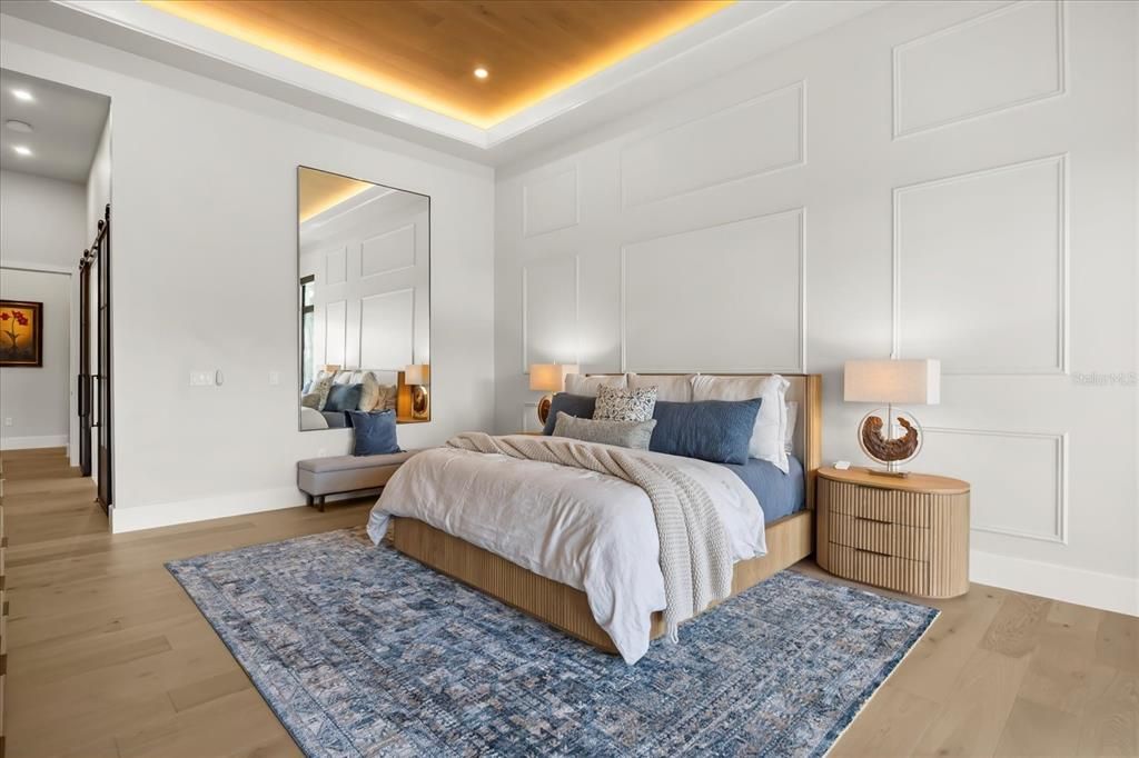 Bedroom, Interior, Recessed Lighting, Wood Texture Flooring