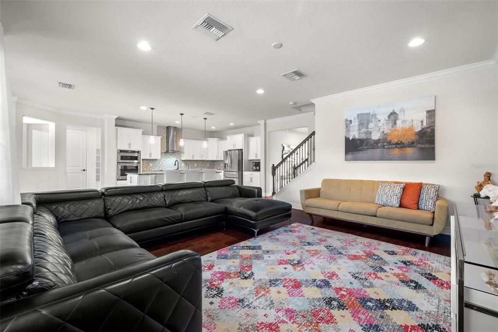 Interior, Kitchen, Living room, Pendant Lights, Recessed Lighting, Stainless Steel Appliances, Wood Texture Flooring