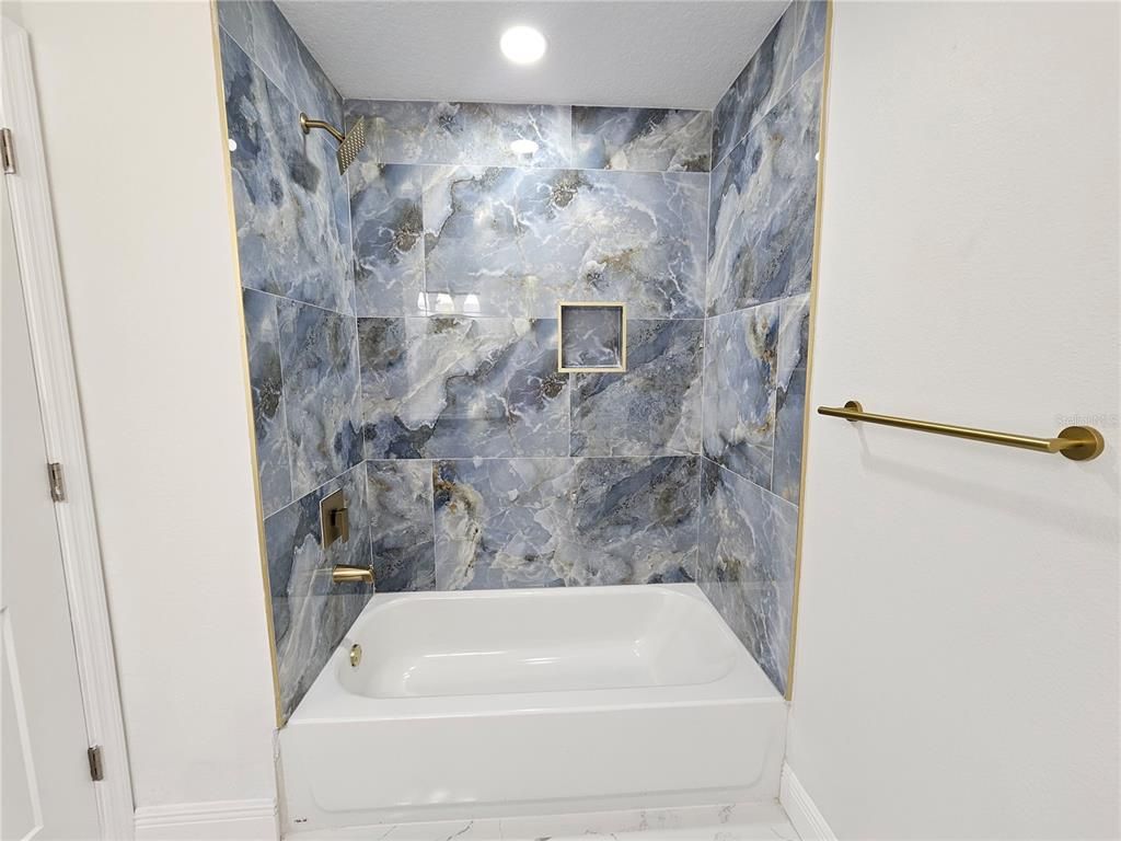 Bathroom, Interior, Marble Walls, Recessed Lighting